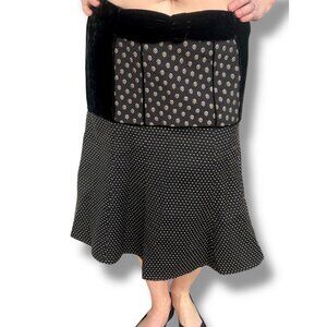 Nanette Lepore Black Velvet Jacquard Polka Dot Skirt dark academia goth